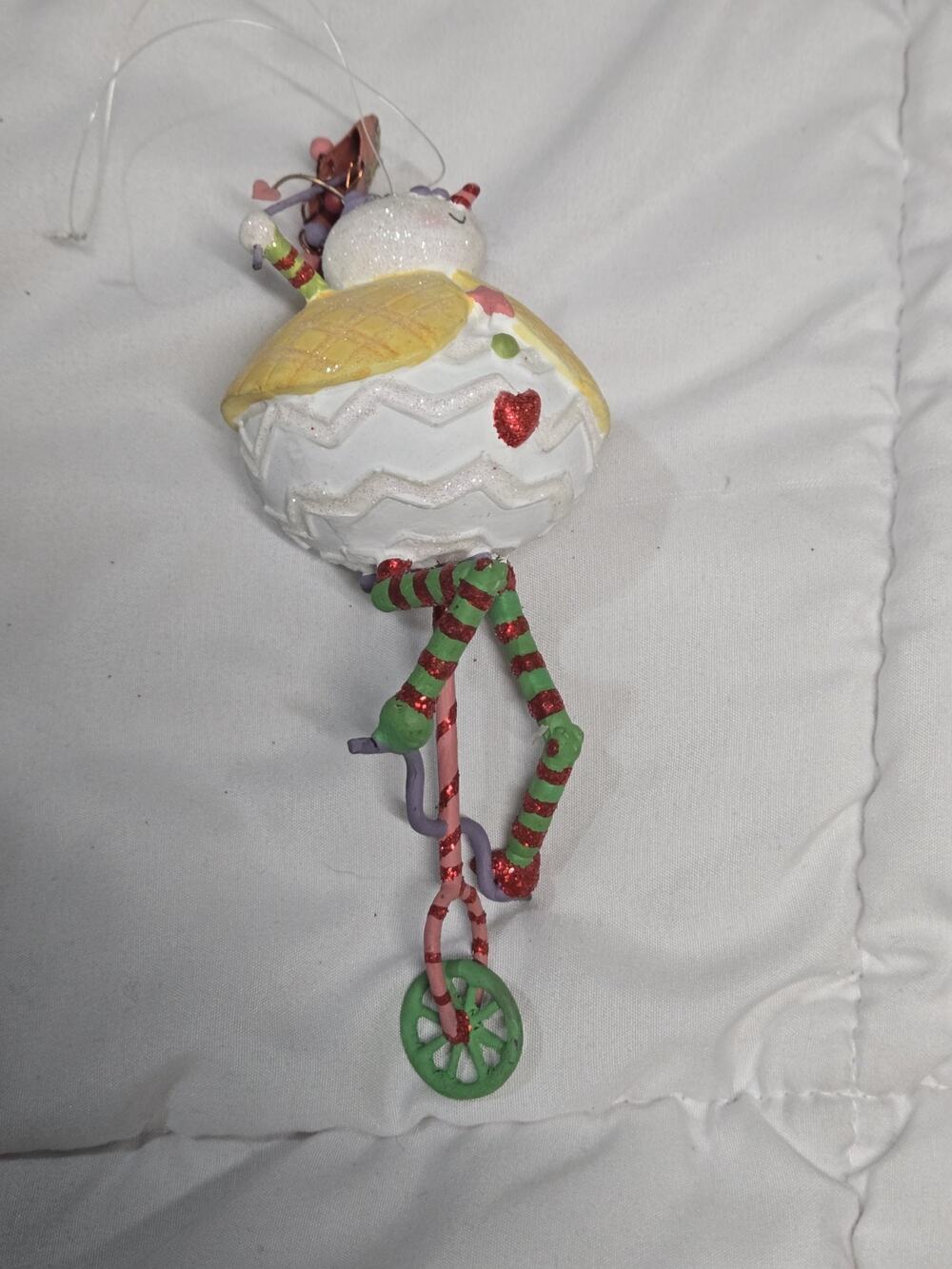 Vtg Dept 56 Unicycle Snowman Glitter Umbrella Ornament Holiday Christmas Decor